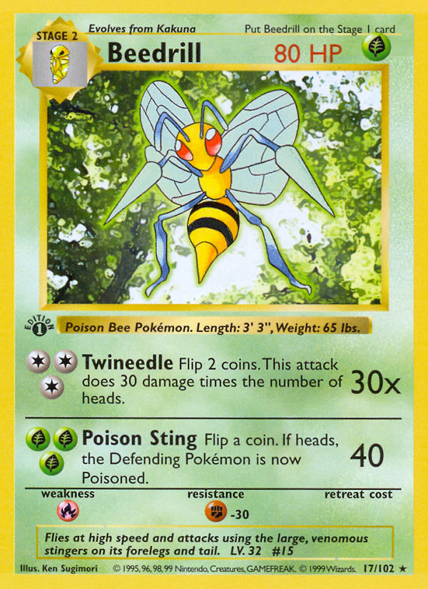 Beedrill (17/102) (Shadowless) [Base Set 1st Edition] - Card Brawlers | Quebec | Canada | Yu-Gi-Oh!