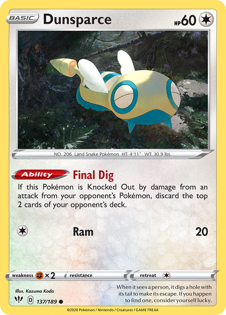 Dunsparce (137/189) [Sword & Shield: Darkness Ablaze] - Card Brawlers | Quebec | Canada | Yu-Gi-Oh!