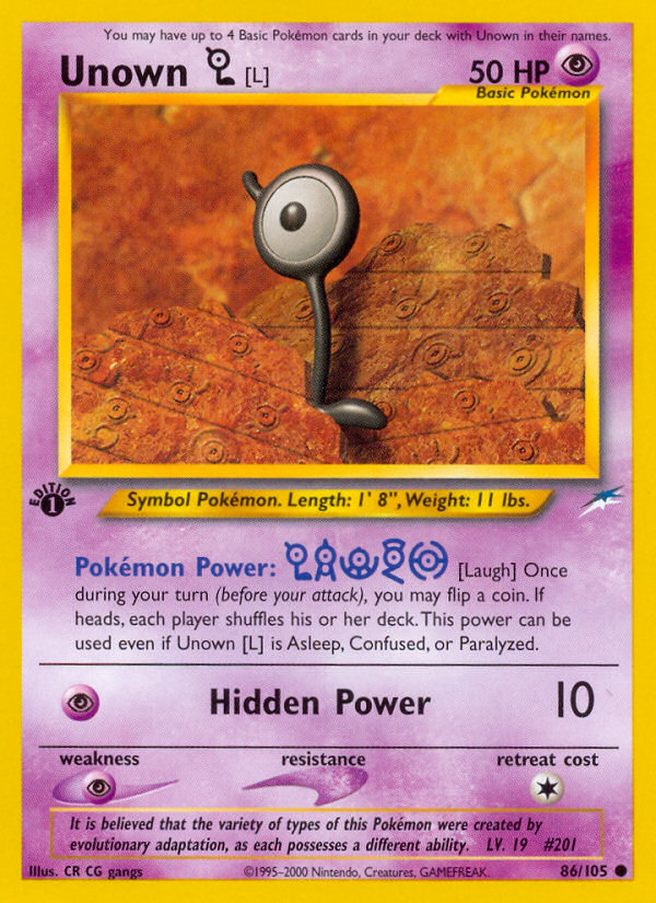 Unown [L] (86/105) [Neo Destiny 1st Edition] - Card Brawlers | Quebec | Canada | Yu-Gi-Oh!