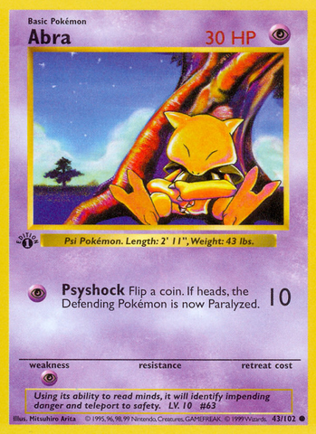 Abra (43/102) (Shadowless) [Base Set 1st Edition] - Card Brawlers | Quebec | Canada | Yu-Gi-Oh!