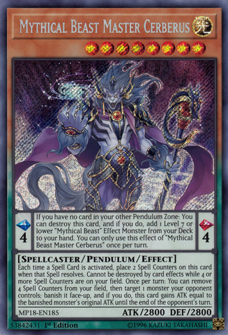 Mythical Beast Master Cerberus [MP18-EN185] Secret Rare - Card Brawlers | Quebec | Canada | Yu-Gi-Oh!
