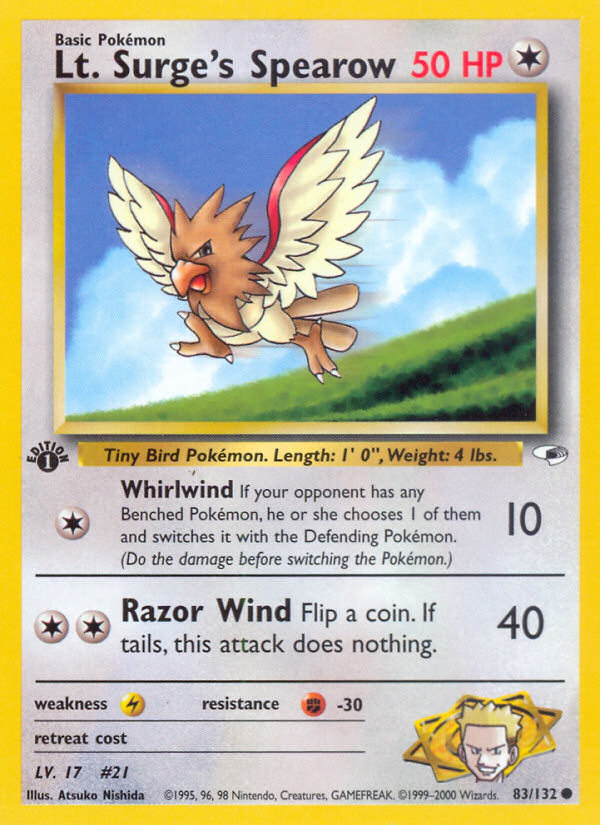Lt. Surge's Spearow (83/132) [Gym Heroes 1st Edition] - Card Brawlers | Quebec | Canada | Yu-Gi-Oh!