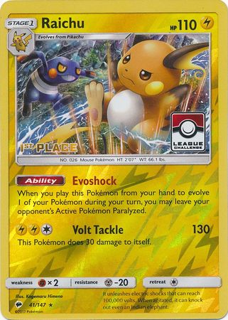 Raichu (41/147) (League Promo 1st Place) [Sun & Moon: Burning Shadows] - Card Brawlers | Quebec | Canada | Yu-Gi-Oh!