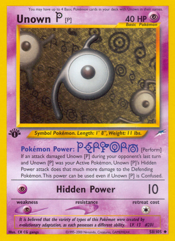 Unown [P] (58/105) [Neo Destiny 1st Edition] - Card Brawlers | Quebec | Canada | Yu-Gi-Oh!