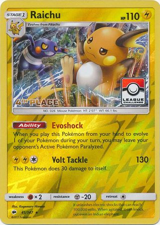 Raichu (41/147) (League Promo 4th Place) [Sun & Moon: Burning Shadows] - Card Brawlers | Quebec | Canada | Yu-Gi-Oh!