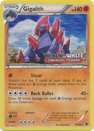 Gigalith (53/98) (Staff Prerelease Promo) [Black & White: Black Star Promos] - Card Brawlers | Quebec | Canada | Yu-Gi-Oh!