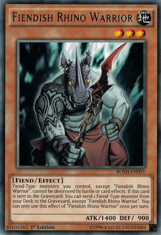 Fiendish Rhino Warrior [BOSH-EN091] Rare - Card Brawlers | Quebec | Canada | Yu-Gi-Oh!
