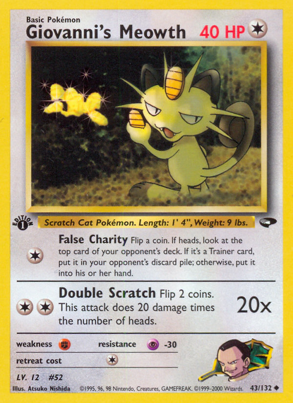 Giovanni's Meowth (43/132) [Gym Challenge 1st Edition] - Card Brawlers | Quebec | Canada | Yu-Gi-Oh!