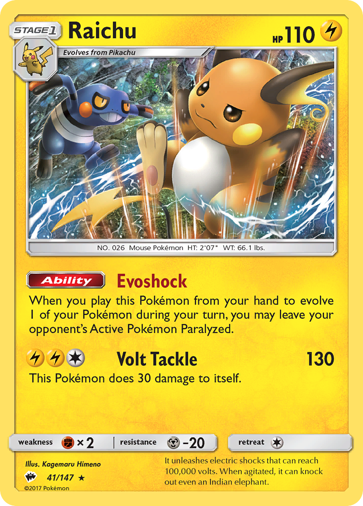 Raichu (41/147) [Sun & Moon: Burning Shadows] - Card Brawlers | Quebec | Canada | Yu-Gi-Oh!