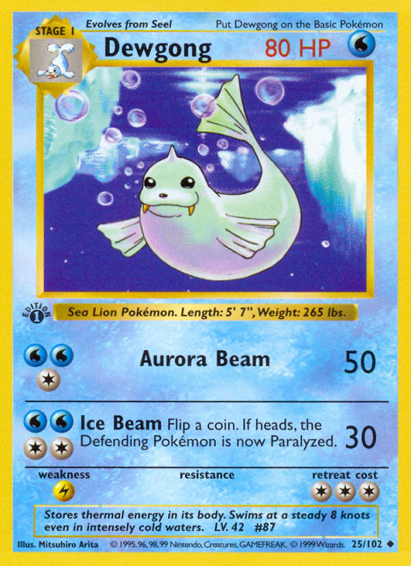 Dewgong (25/102) (Shadowless) [Base Set 1st Edition] - Card Brawlers | Quebec | Canada | Yu-Gi-Oh!