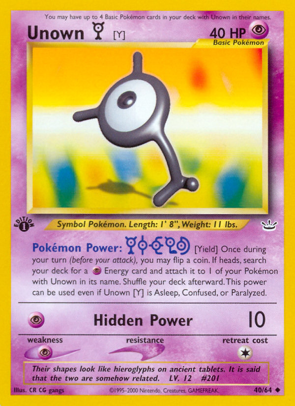 Unown [Y] (40/64) [Neo Revelation 1st Edition] - Card Brawlers | Quebec | Canada | Yu-Gi-Oh!