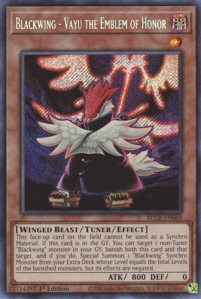 Blackwing - Vayu the Emblem of Honor [BLCR-EN060] Secret Rare - Card Brawlers | Quebec | Canada | Yu-Gi-Oh!