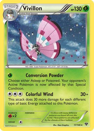 Vivillon (17/146) (Meadow Form/Pink Wings) (Cosmos Holo) [XY: Base Set] - Card Brawlers | Quebec | Canada | Yu-Gi-Oh!