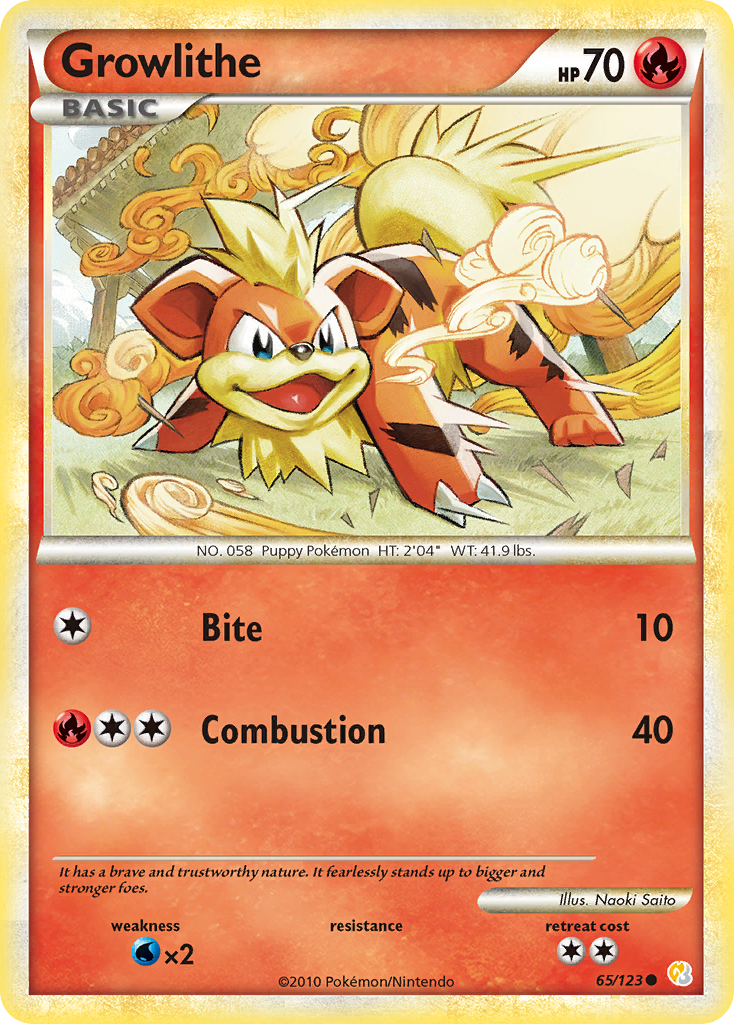 Growlithe (65/123) [HeartGold & SoulSilver: Base Set] - Card Brawlers | Quebec | Canada | Yu-Gi-Oh!