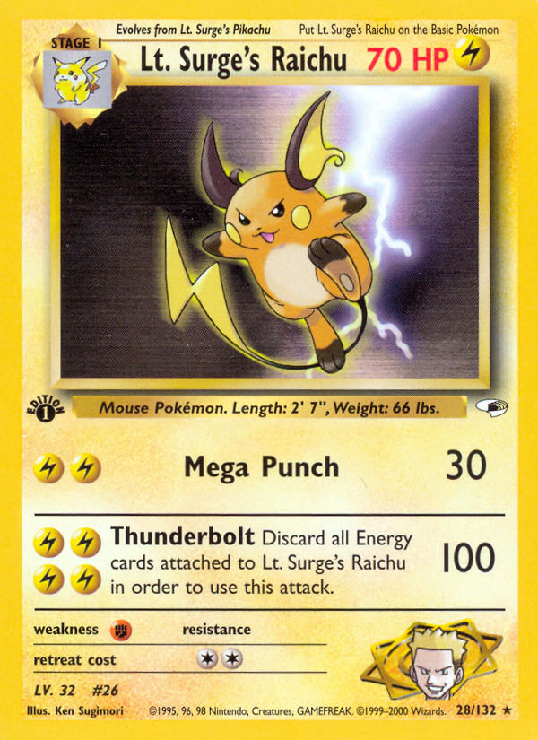 Lt. Surge's Raichu (28/132) [Gym Heroes 1st Edition] - Card Brawlers | Quebec | Canada | Yu-Gi-Oh!