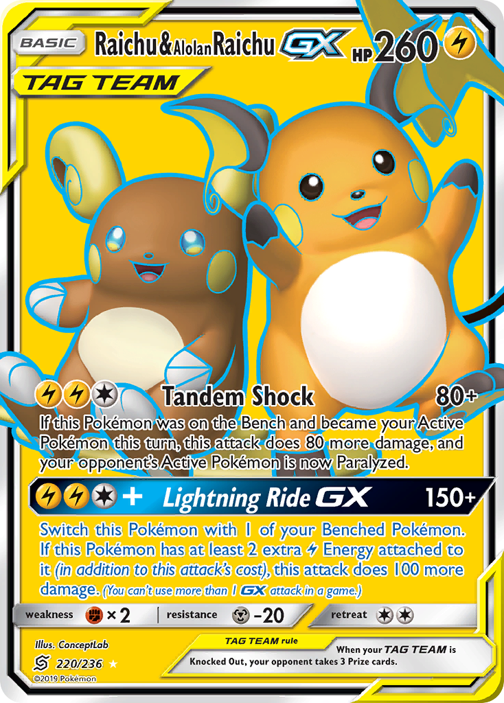 Raichu & Alolan Raichu GX (220/236) [Sun & Moon: Unified Minds] - Card Brawlers | Quebec | Canada | Yu-Gi-Oh!