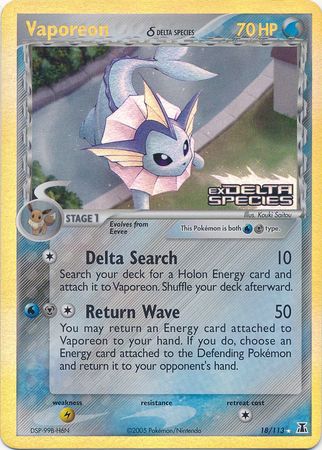 Vaporeon (18/113) (Delta Species) (Stamped) [EX: Delta Species] - Card Brawlers | Quebec | Canada | Yu-Gi-Oh!