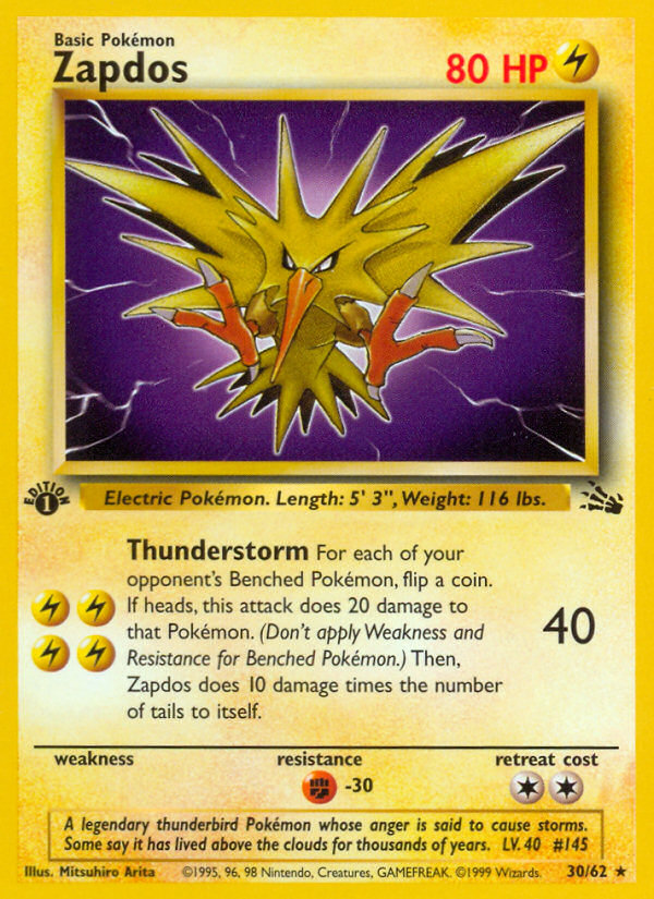 Zapdos (30/62) [Fossil 1st Edition] - Card Brawlers | Quebec | Canada | Yu-Gi-Oh!