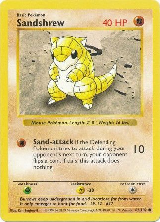 Sandshrew (62/102) [Base Set Shadowless Unlimited] - Card Brawlers | Quebec | Canada | Yu-Gi-Oh!