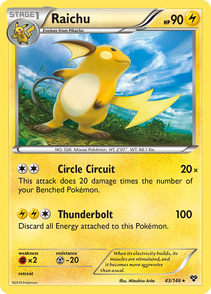 Raichu (43/146) (Battle Arena Deck Exclusive) (Theme Deck Exclusive) [XY: Base Set] - Card Brawlers | Quebec | Canada | Yu-Gi-Oh!