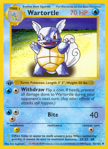 Wartortle (42/102) (Shadowless) [Base Set 1st Edition] - Card Brawlers | Quebec | Canada | Yu-Gi-Oh!