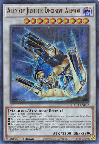 Ally of Justice Decisive Armor (Duel Terminal) [HAC1-EN092] Parallel Rare - Card Brawlers | Quebec | Canada | Yu-Gi-Oh!