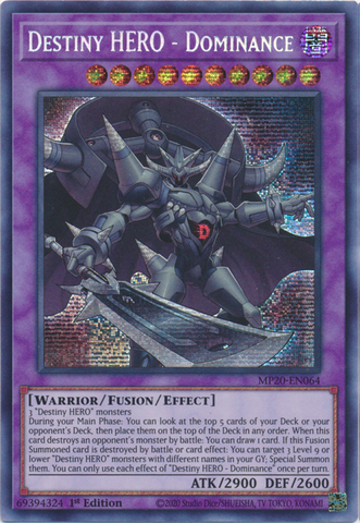 Destiny Hero - Dominance [MP20-EN064] Prismatic Secret Rare - Card Brawlers | Quebec | Canada | Yu-Gi-Oh!