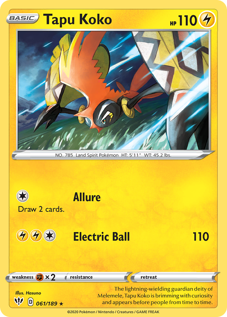 Tapu Koko (061/189) [Sword & Shield: Darkness Ablaze] - Card Brawlers | Quebec | Canada | Yu-Gi-Oh!