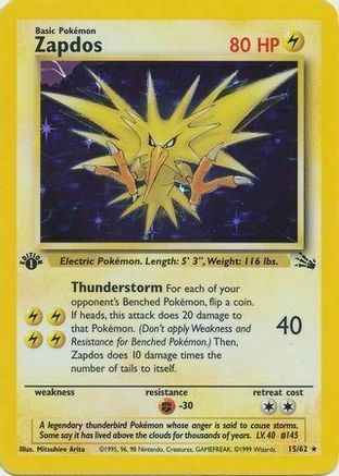 Zapdos (15/62) (Cosmos Holo) [Fossil 1st Edition] - Card Brawlers | Quebec | Canada | Yu-Gi-Oh!