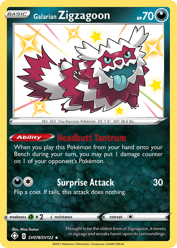 Galarian Zigzagoon (SV078/SV122) [Sword & Shield: Shining Fates] - Card Brawlers | Quebec | Canada | Yu-Gi-Oh!