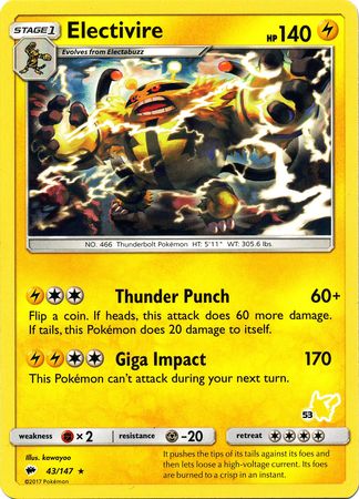 Electivire (43/147) (Pikachu Stamp #53) [Battle Academy 2020] - Card Brawlers | Quebec | Canada | Yu-Gi-Oh!