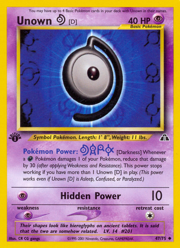 Unown [D] (47/75) [Neo Discovery 1st Edition] - Card Brawlers | Quebec | Canada | Yu-Gi-Oh!