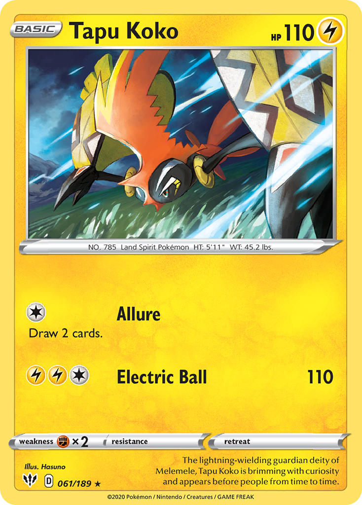 Tapu Koko (061/189) (Theme Deck Exclusive) [Sword & Shield: Darkness Ablaze] - Card Brawlers | Quebec | Canada | Yu-Gi-Oh!